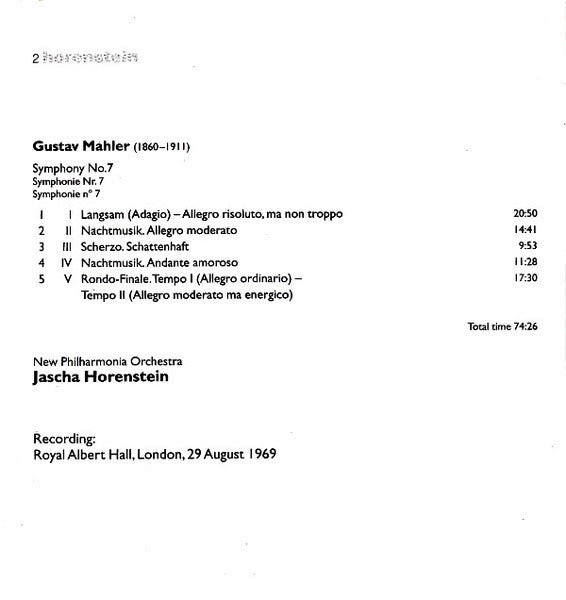 Mahler*, Jascha Horenstein, New Philharmonia Orchestra : Symphony No. 7 (CD, Album, RM)