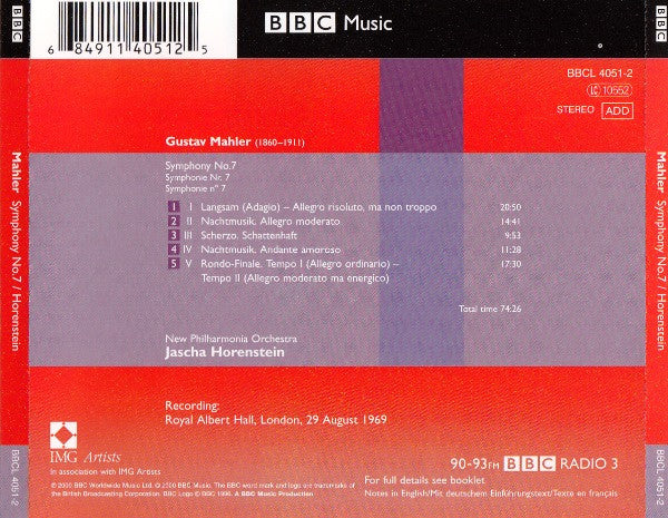 Mahler*, Jascha Horenstein, New Philharmonia Orchestra : Symphony No. 7 (CD, Album, RM)