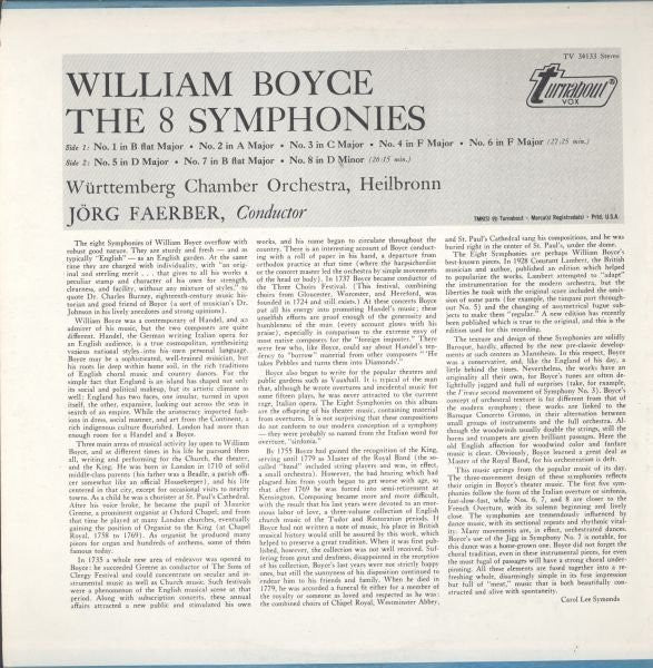 William Boyce, Württemberg Chamber Orchestra, Heilbronn*, Jörg Faerber : The 8 Symphonies (LP, Album)