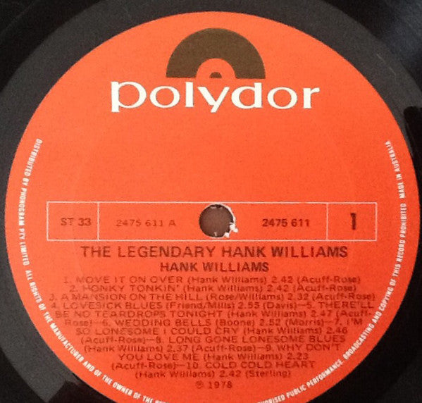Hank Williams : The Legendary Hank Williams  (LP, Comp)