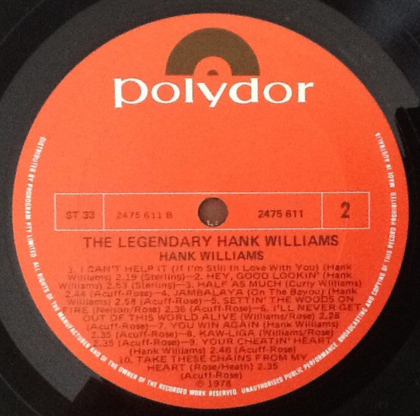 Hank Williams : The Legendary Hank Williams  (LP, Comp)