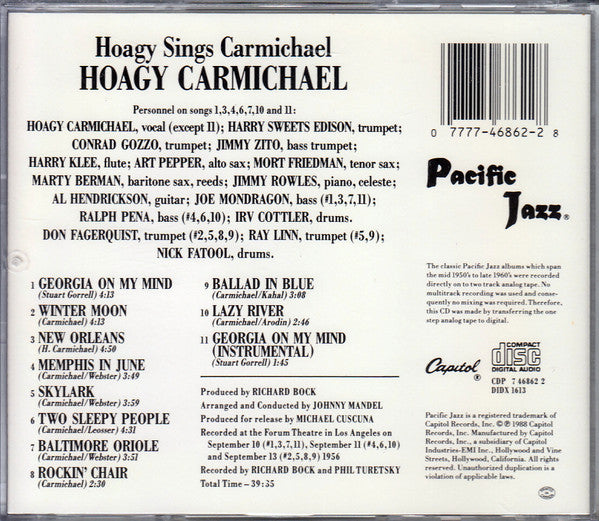 Hoagy Carmichael : Hoagy Sings Carmichael With The Pacific Jazzmen (CD, Album, RE, RP)