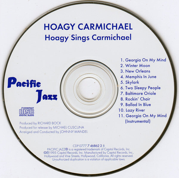Hoagy Carmichael : Hoagy Sings Carmichael With The Pacific Jazzmen (CD, Album, RE, RP)