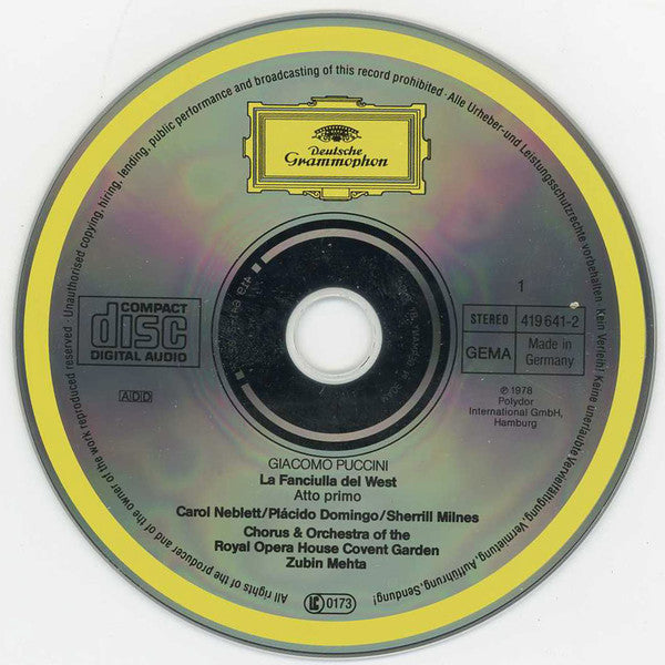 Giacomo Puccini - Carol Neblett · Placido Domingo · Sherrill Milnes · Chorus Of The Royal Opera House, Covent Garden And Orchestra Of The Royal Opera House, Covent Garden · Zubin Mehta : La Fanciulla Del West (2xCD + Box, Album, Sli)