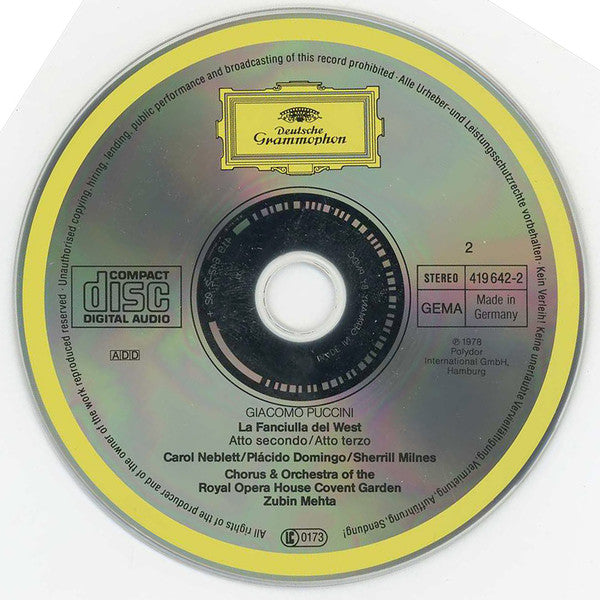 Giacomo Puccini - Carol Neblett · Placido Domingo · Sherrill Milnes · Chorus Of The Royal Opera House, Covent Garden And Orchestra Of The Royal Opera House, Covent Garden · Zubin Mehta : La Fanciulla Del West (2xCD + Box, Album, Sli)