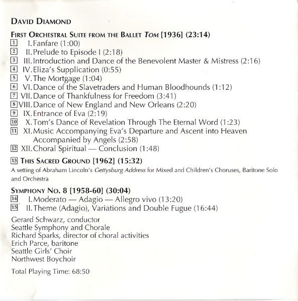 David Diamond (2) - Gerard Schwarz, Seattle Symphony* And Seattle Symphony Chorale : Vol. IV (Symphony No. 8 / Suite From Tom / This Sacred Ground) (CD)