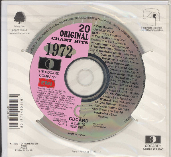 Various : 20 Original Chart Hits - 1972 (CD, Comp, Gre)
