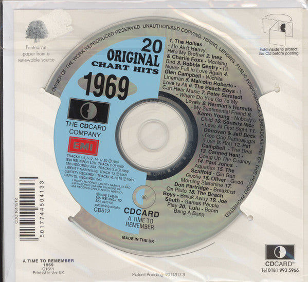 Various : 20 Original Chart Hits - 1969 (CD, Comp, Gre)