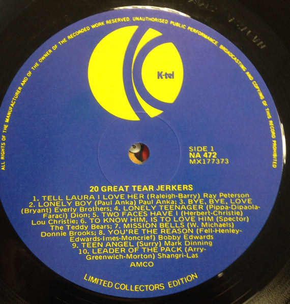 Various : 20 Great Tear Jerkers (LP, Comp)