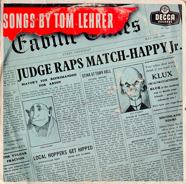 Tom Lehrer : Songs By Tom Lehrer (10", Mono)