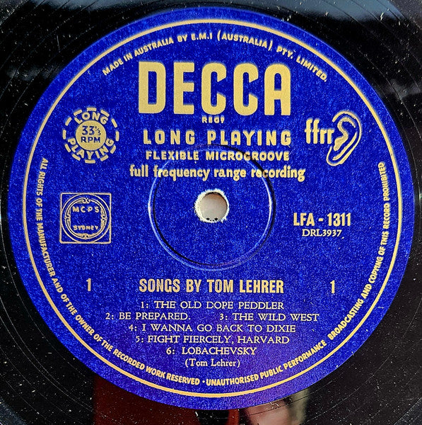 Tom Lehrer : Songs By Tom Lehrer (10", Mono)