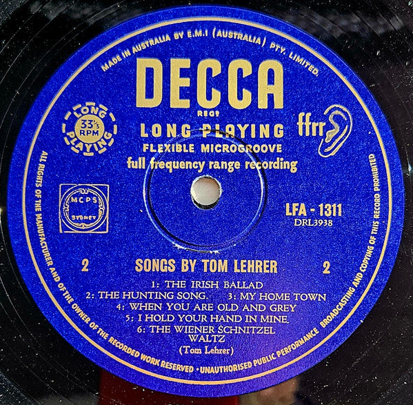 Tom Lehrer : Songs By Tom Lehrer (10", Mono)