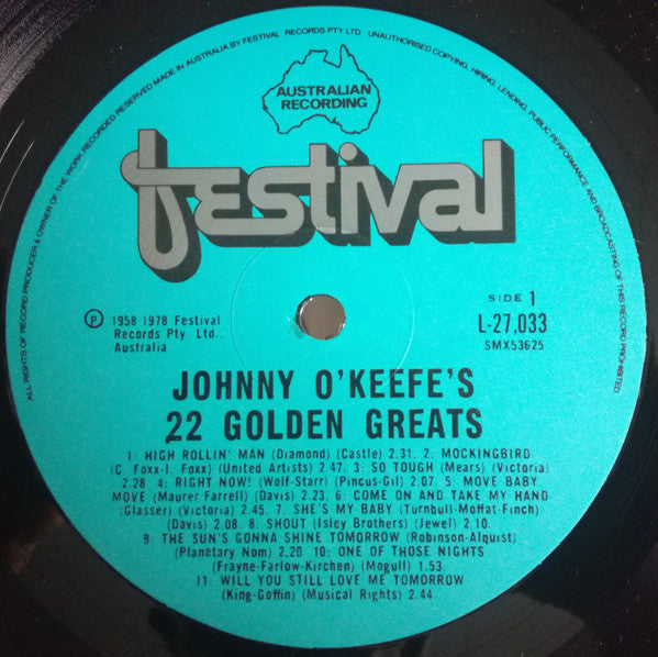 Johnny O'Keefe : A Tribute To Johnny O'Keefe - 22 Golden Greats (LP, Comp)
