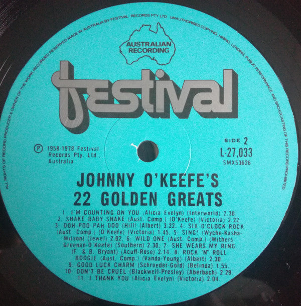 Johnny O'Keefe : A Tribute To Johnny O'Keefe - 22 Golden Greats (LP, Comp)