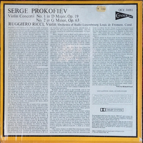 Serge Prokofiev*, Ruggiero Ricci, Orchestra Of Radio Luxembourg, Louis De Froment : Violin Concerti Nos. 1 & 2 (LP, Quad)