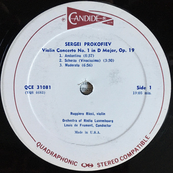 Serge Prokofiev*, Ruggiero Ricci, Orchestra Of Radio Luxembourg, Louis De Froment : Violin Concerti Nos. 1 & 2 (LP, Quad)