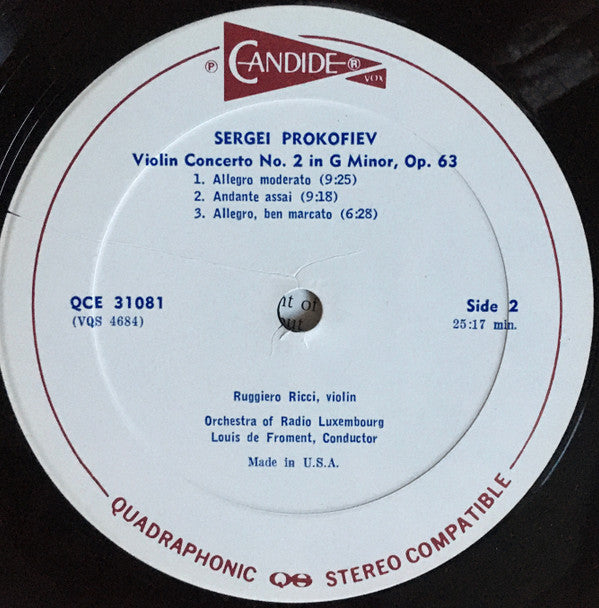 Serge Prokofiev*, Ruggiero Ricci, Orchestra Of Radio Luxembourg, Louis De Froment : Violin Concerti Nos. 1 & 2 (LP, Quad)