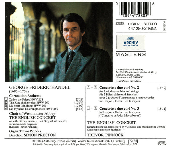 Handel* – Choir Of Westminster Abbey*, Preston*, The English Concert, Pinnock* : Coronation Anthems / Concerti A Due Cori (CD, Comp, RM)