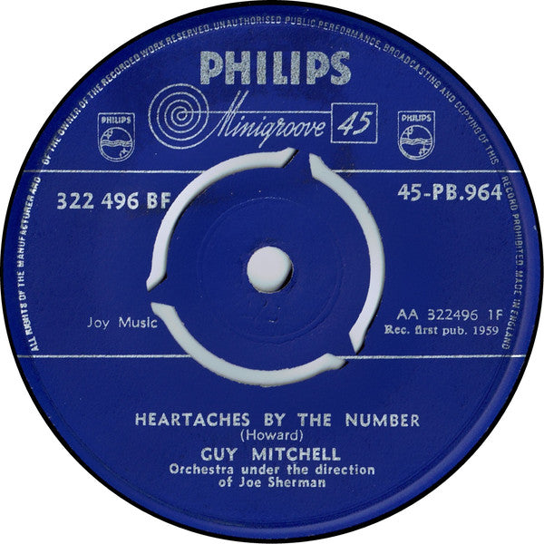 Guy Mitchell : Heartaches By The Number (7", Mono)