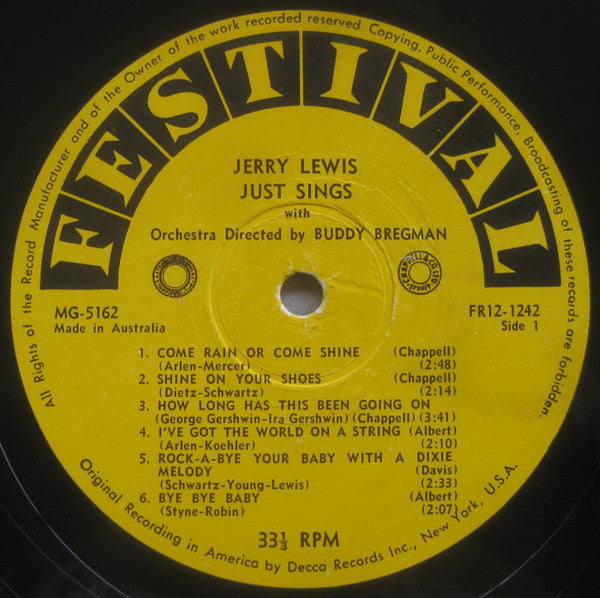 Jerry Lewis (3) : Just Sings (LP, Album, Mono)