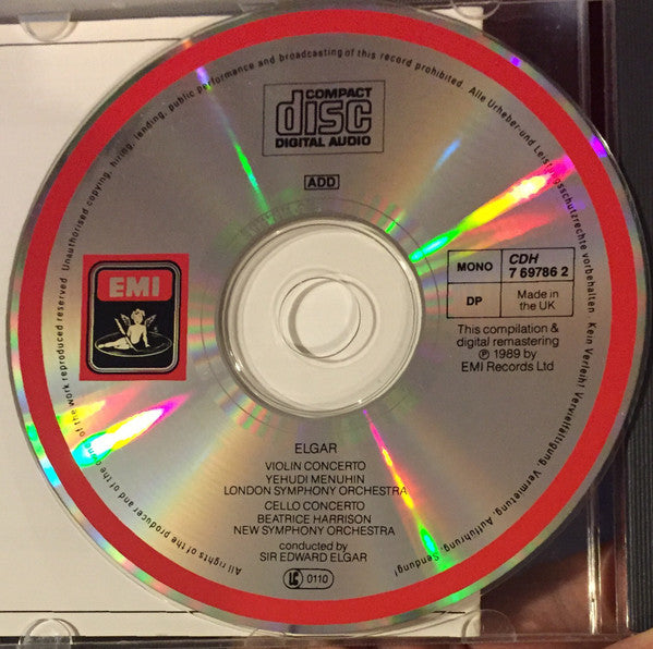 Sir Edward Elgar, Yehudi Menuhin, Beatrice Harrison (2) : Violin Concerto  / Cello Concerto (CD, Comp, RM)