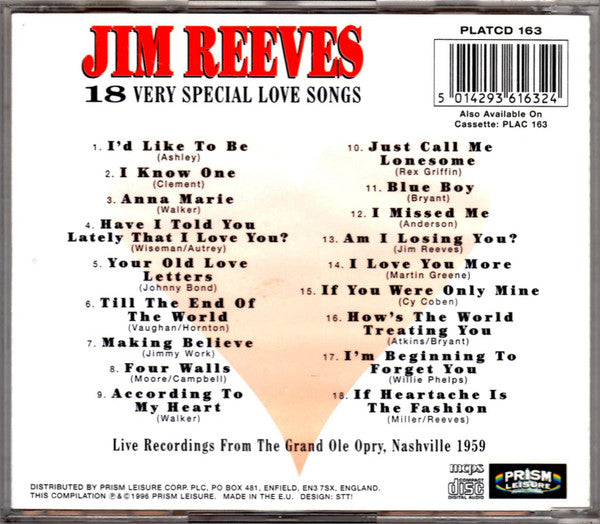 Jim Reeves : 18 Very Special Love Songs (CD, Comp)