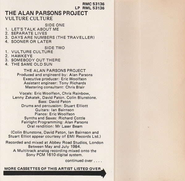 The Alan Parsons Project : Vulture Culture (Cass, Album)