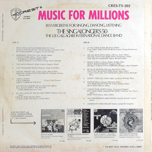The Lee Gallagher International Dance Band, The Singalongers 50 : Music For Millions (LP, Album)