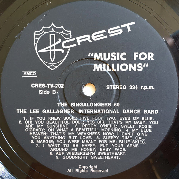 The Lee Gallagher International Dance Band, The Singalongers 50 : Music For Millions (LP, Album)