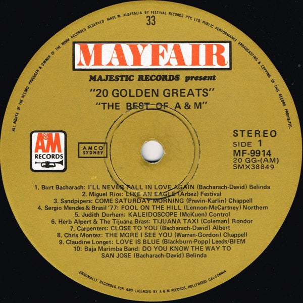 Various : 20 Golden Greats: The Best Of A&M Records (LP, Comp)
