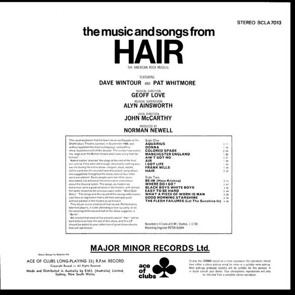 Geoff Love Featuring Dave Wintour And  Pat Whitmore : The Music And Songs From Hair (LP, Album)