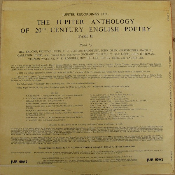 Various : The Jupiter Anthology Of 20th Century English Poetry Part II (LP)