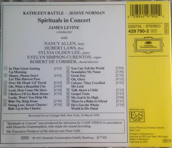 Kathleen Battle, Jessye Norman - Chorus*  And Orchestra* Conducted By James Levine (2) : Spirituals In Concert (CD, Album)