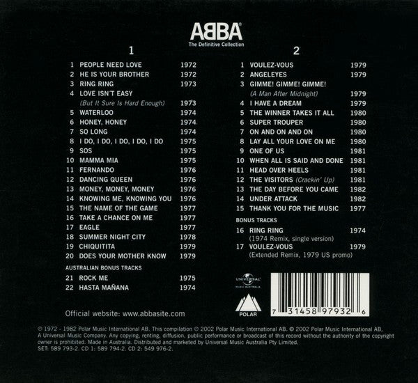 ABBA : The Definitive Collection (2xCD, Comp, RM, Sli)