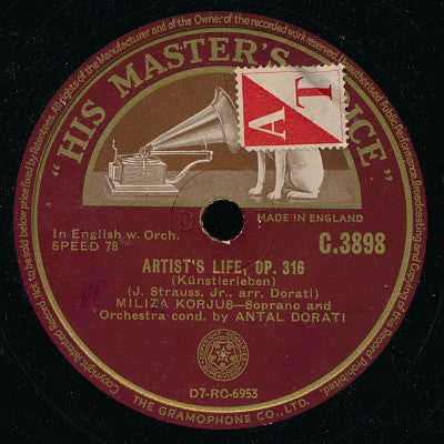 Miliza Korjus : Artist's Life, Op. 316 / Roses From Down South (Shellac, 12")