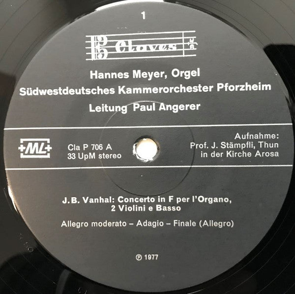 Johann Baptist Vanhal • Joseph Haydn - Hannes Meyer, Südwestdeutsches Kammerorchester Leitung: Paul Angerer : Orgelkonzerte (LP)