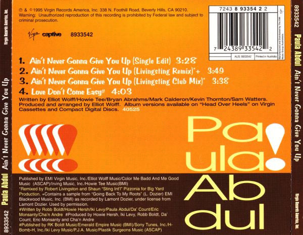 Paula Abdul : Ain't Never Gonna Give You Up (CD, Maxi)
