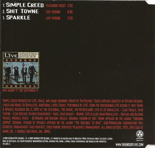 Live Featuring Tricky : Simple Creed (CD, Single)