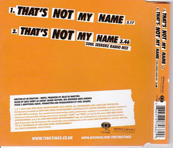 The Ting Tings : That's Not My Name (CD, Single)