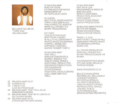 Craig David : Walking Away (CD, Single)