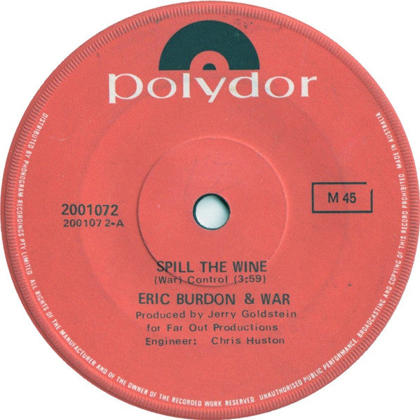 Eric Burdon & War : Spill The Wine (7", Single, Mono)