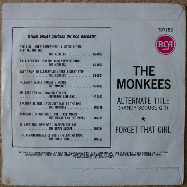 The Monkees : Alternate Title (Randy Scouse Git) / Forget That Girl (7", Single)
