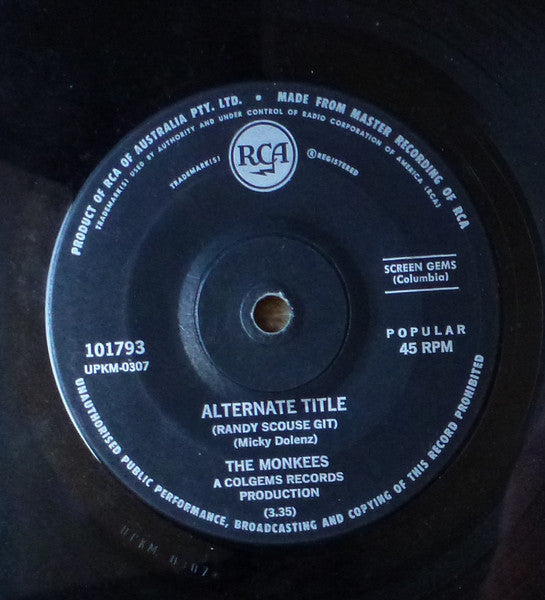 The Monkees : Alternate Title (Randy Scouse Git) / Forget That Girl (7", Single)