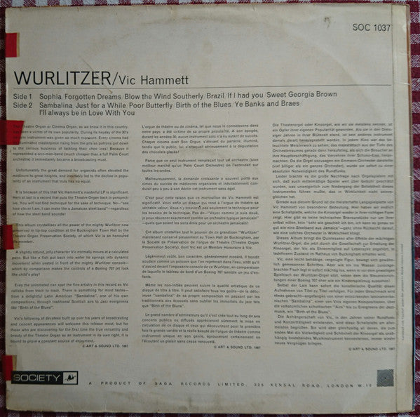 Vic Hammett : At The Wurlitzer Organ (LP)