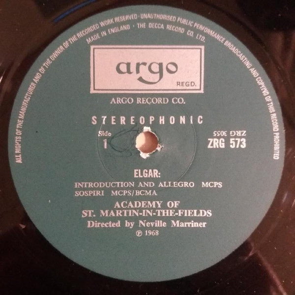 Sir Edward Elgar, The Academy Of St. Martin-in-the-Fields Director Sir Neville Marriner : Introduction And Allegro / Serenade / Sospiri / Elegy / Dances From The Spanish Lady (LP, RP)