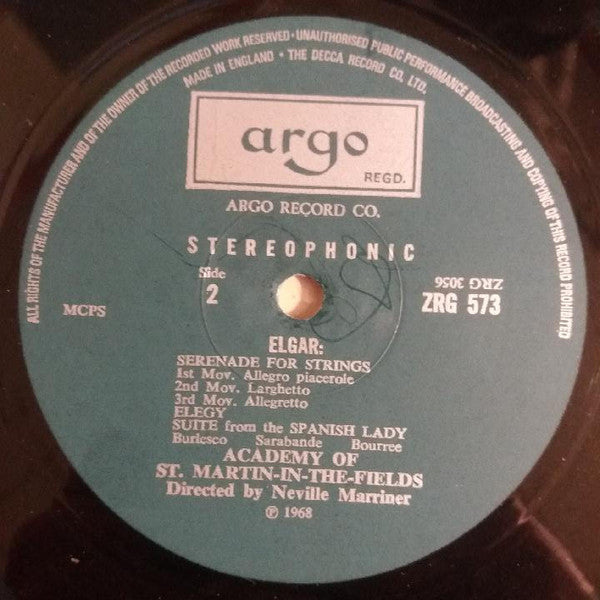 Sir Edward Elgar, The Academy Of St. Martin-in-the-Fields Director Sir Neville Marriner : Introduction And Allegro / Serenade / Sospiri / Elegy / Dances From The Spanish Lady (LP, RP)