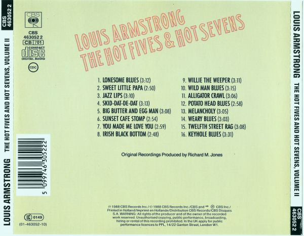 Louis Armstrong : The Hot Fives & Hot Sevens, Volume II (CD, Comp, Mono, RM)