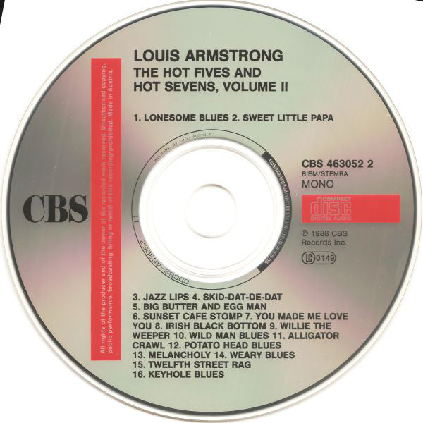 Louis Armstrong : The Hot Fives & Hot Sevens, Volume II (CD, Comp, Mono, RM)