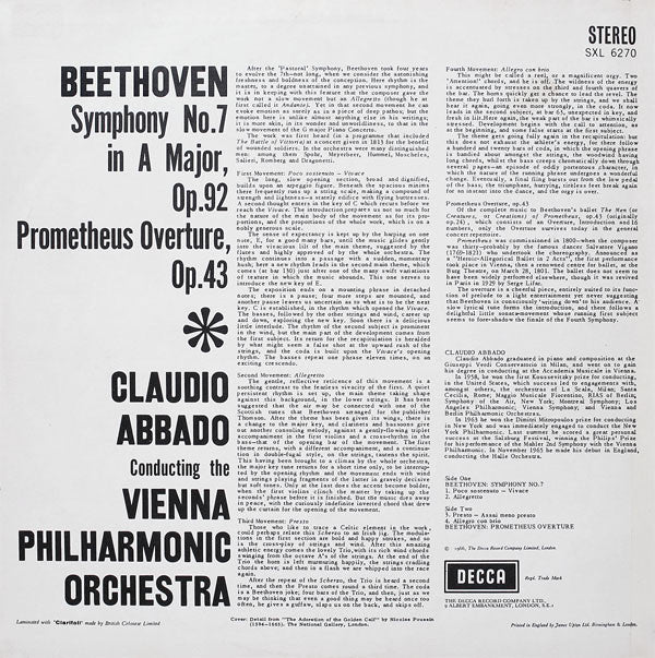 Ludwig van Beethoven, Wiener Philharmoniker, Claudio Abbado : Symphony No 7 / Prometheus Overture (LP, Wid)