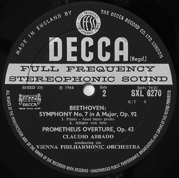 Ludwig van Beethoven, Wiener Philharmoniker, Claudio Abbado : Symphony No 7 / Prometheus Overture (LP, Wid)